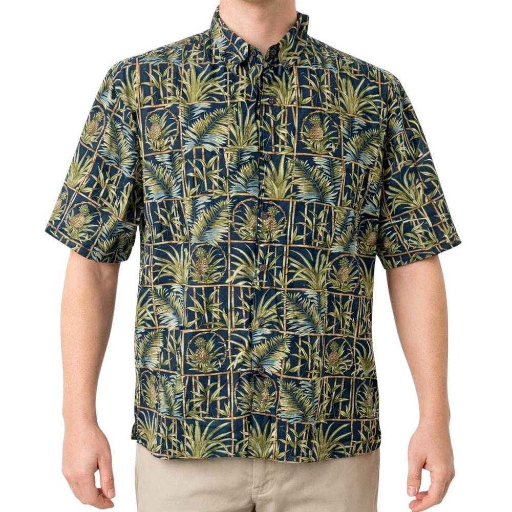 Cooke Street Hawaiian‎ Aloha Shirt 2XL Floral Pineapples Bamboo Blue Green